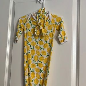 Little Sleepies - Lemon Newborn Infant Knotted Gown + Matching bow